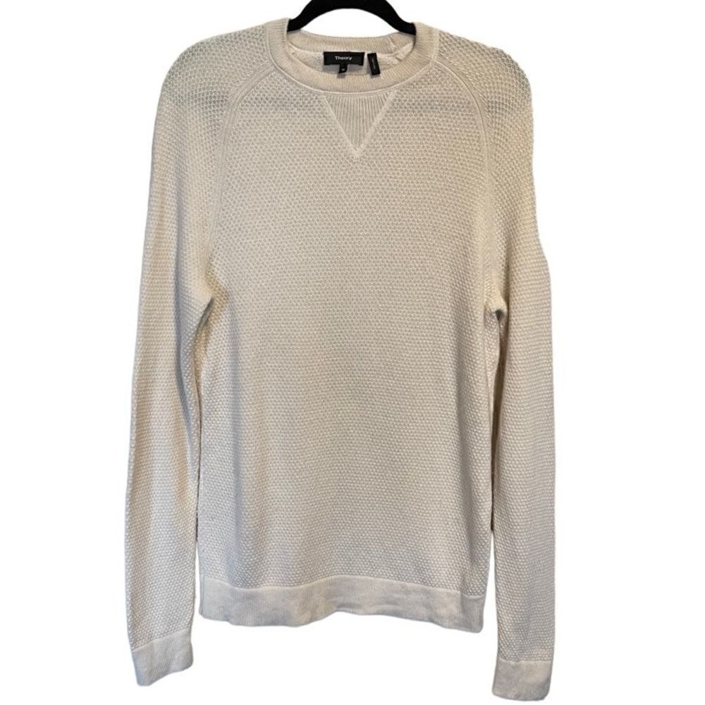 Theory- Women's Cream 100% Cashmere Fisherman's Sweater Knit Pullover, Size M
